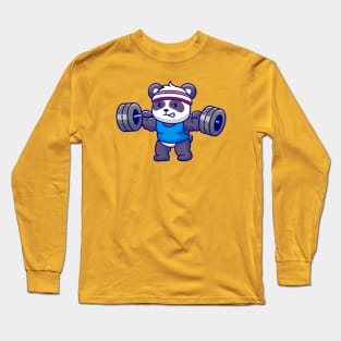 Cute Panda Lifting Barbell Cartoon Long Sleeve T-Shirt